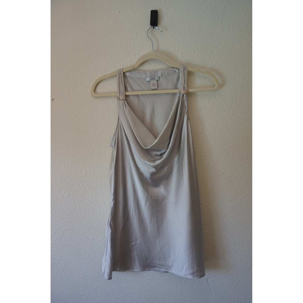 Cache Silk Blend Cowl Neck Tank top minimalist Glam MobWife Silver size Large